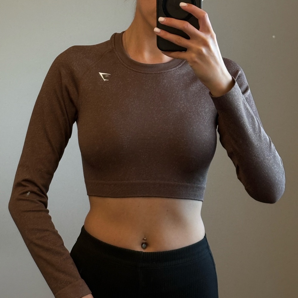 GYMSHARK, Brown Long Sleeve Crop Top, size:M